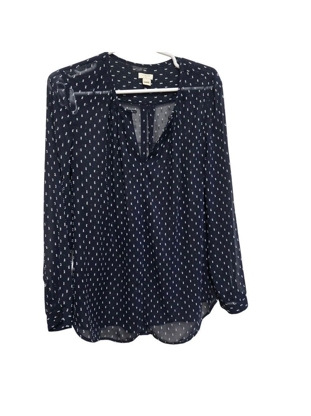 J Crew Navy Dot Sheer Peasant Blouse Small